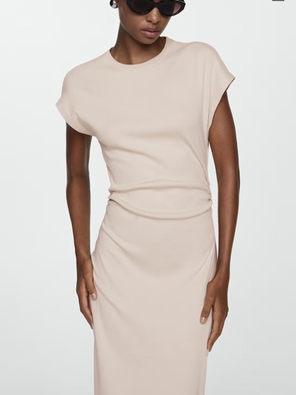 Mango Sand Sleeveless Draped Midi Dress